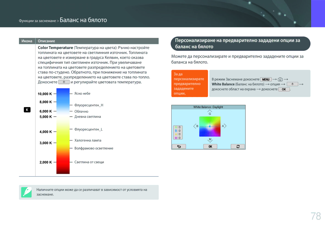 Samsung EV-NX2000BFWRO, EV-NX2000BABRO manual Баланс на бялото, → 1→ 