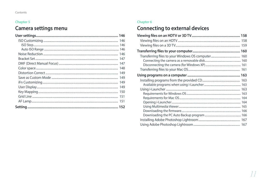 Samsung EV-NX2000BABUS user manual 158, 159, 160, 161 