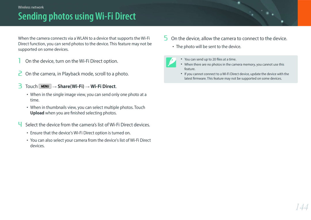 Samsung EV-NX2000BABUS user manual 144, On the device, allow the camera to connect to the device 