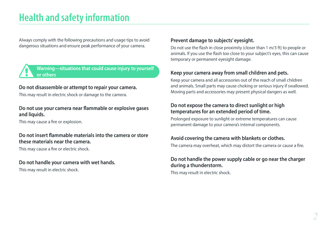 Samsung EV-NX2000BABUS user manual Health and safety information 