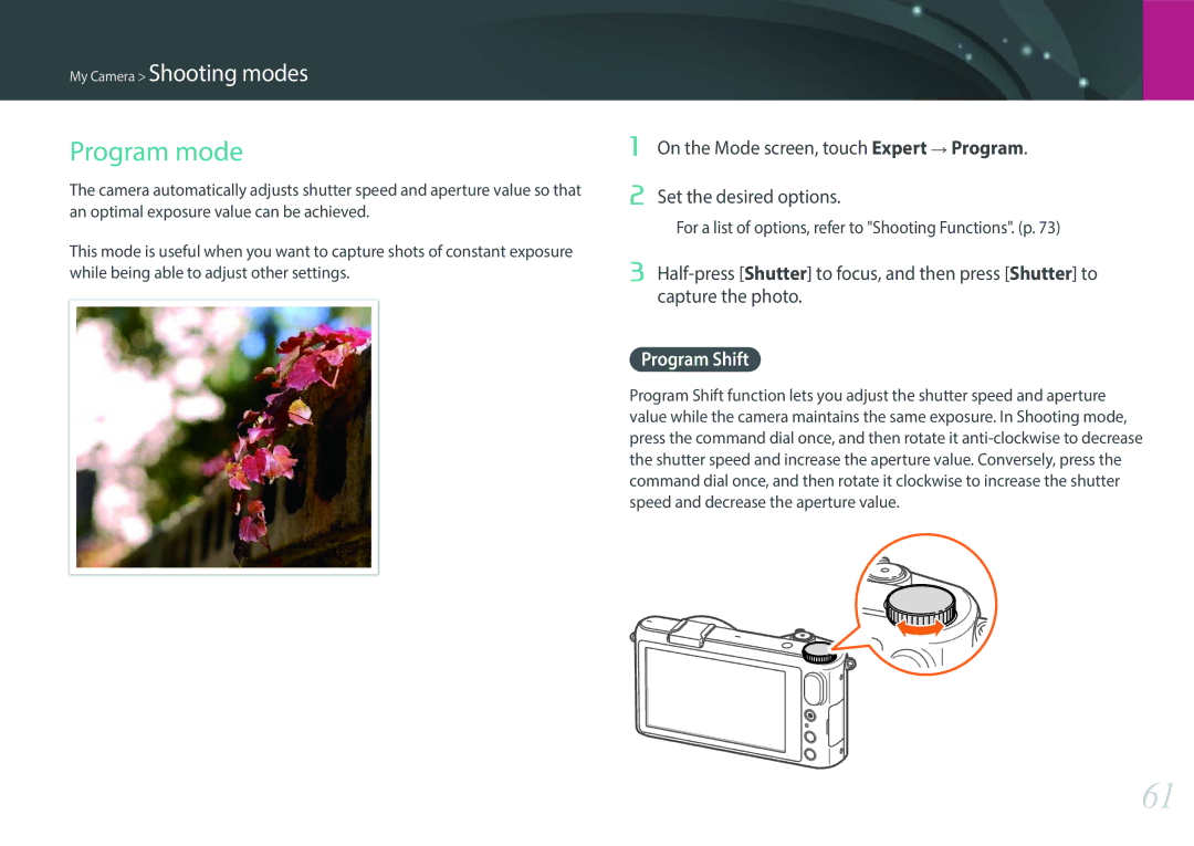 Samsung EV-NX2000BABUS user manual Program mode, Program Shift 