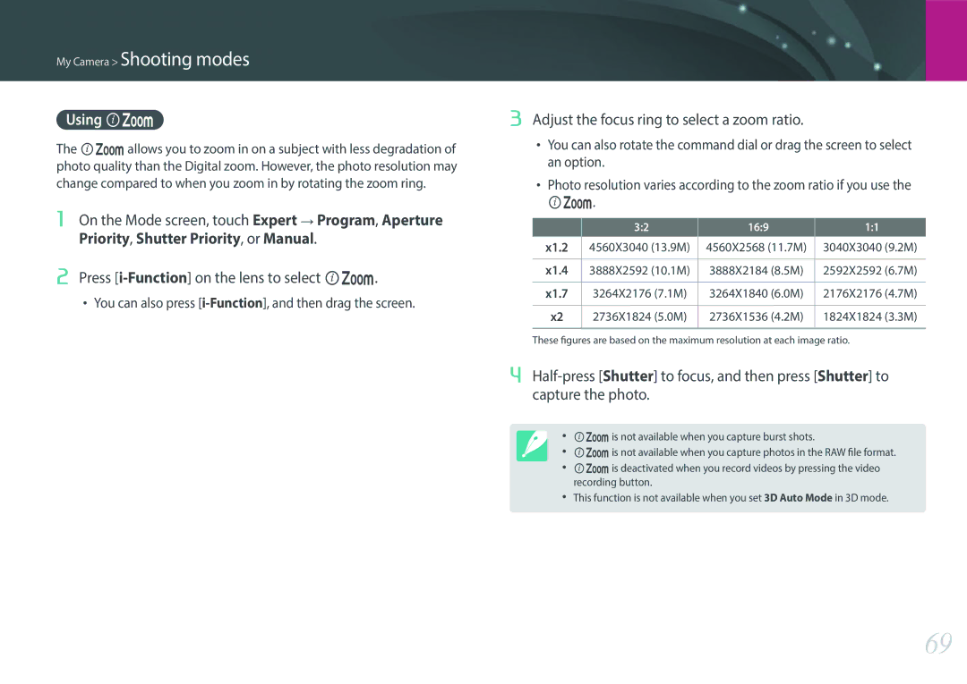 Samsung EV-NX2000BABUS user manual Using Z, Adjust the focus ring to select a zoom ratio 