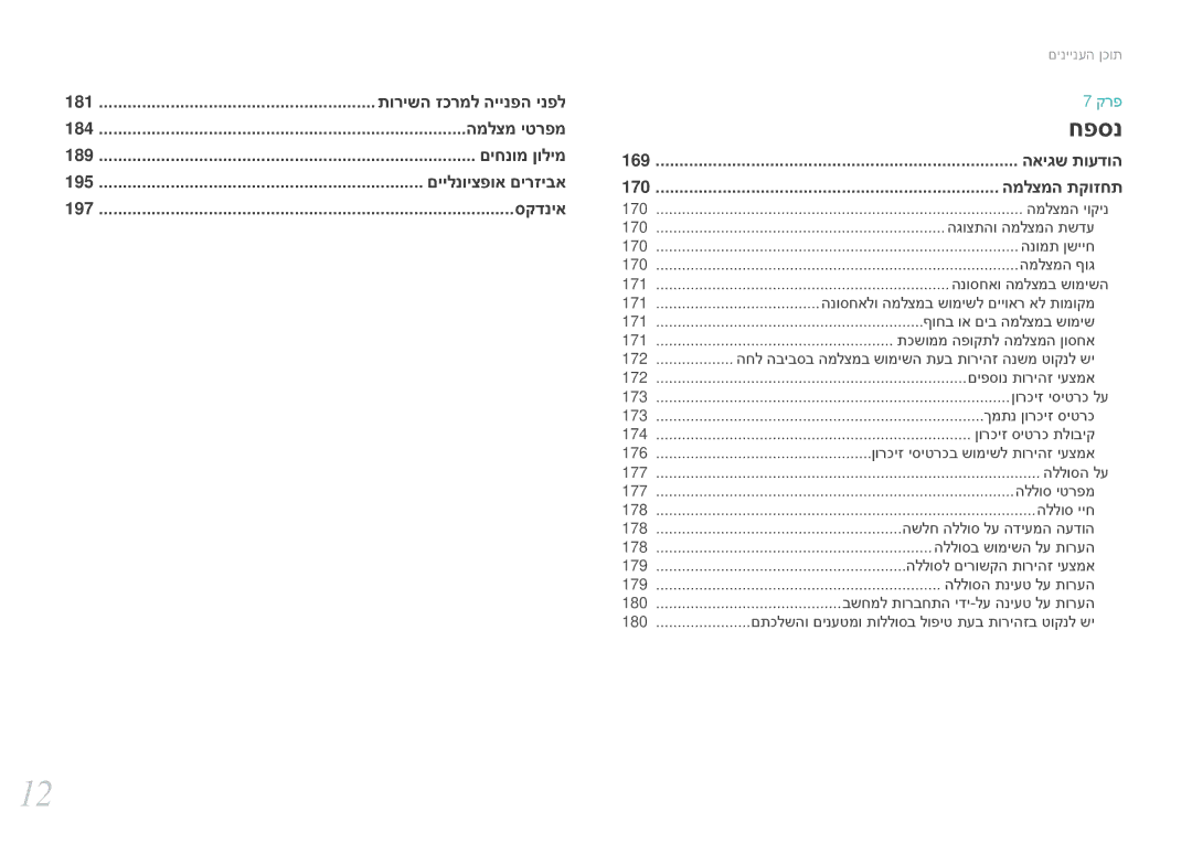 Samsung EV-NX2000BABDE 170, 171, 172 החל הביבסב המלצמב שומישה תעב תוריהז הנשמ טוקנל שי, 173, 174, 176, 177, 178, 179, 180 