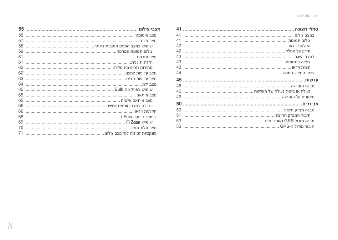 Samsung EV-NX2000BHWIL, EV-NX2000BFWDE, EV-NX2000BABDE, EV-NX2000BFWIL, EV-NX2000BABIL, EV-NX2000BGWIL manual Zשומיש, םוליצ יבצמ 