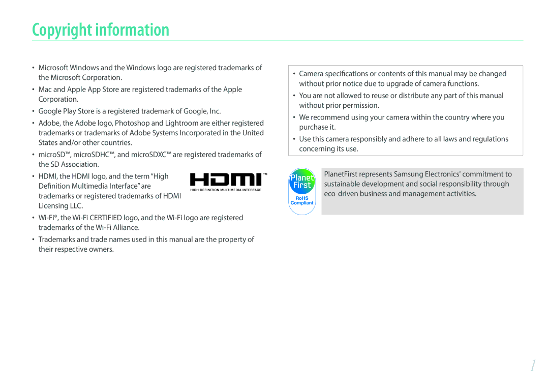 Samsung EV-NX2000BABDE, EV-NX2000BFWGR, EV-NX2000BFWDE, EV-NX2000BQWDE, EV-NX2000BSBDE, EV-NX2000BFWTR Copyright information 