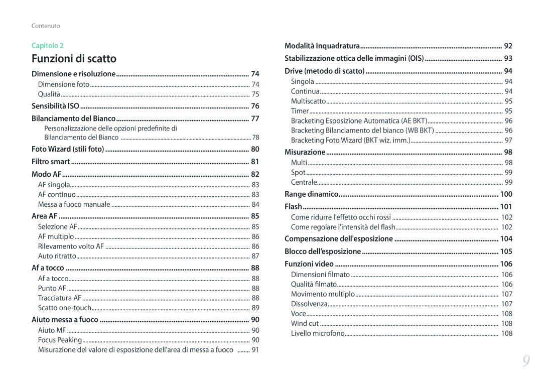 Samsung EV-NX2000BFWIT manual 100, 101, 104, 105, 106 