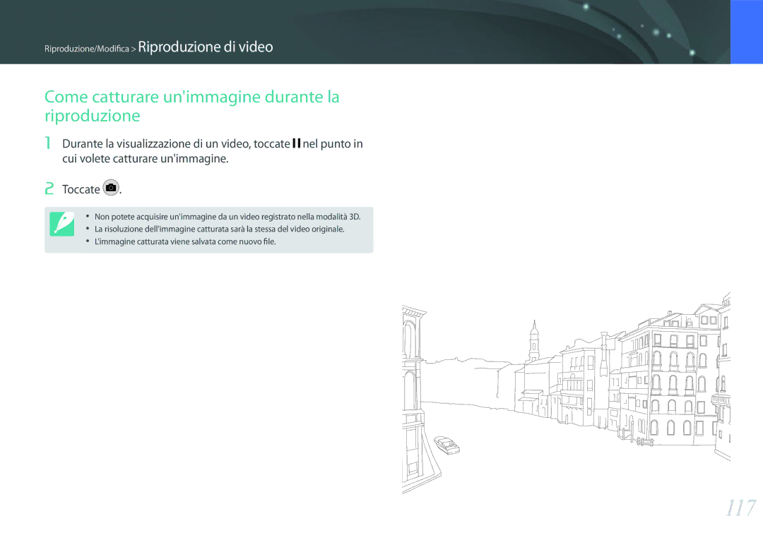 Samsung EV-NX2000BFWIT manual 117, Come catturare unimmagine durante la riproduzione 