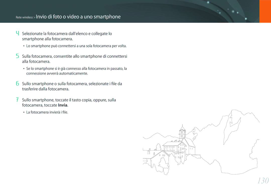 Samsung EV-NX2000BFWIT manual 130, Rete wireless Invio di foto o video a uno smartphone 