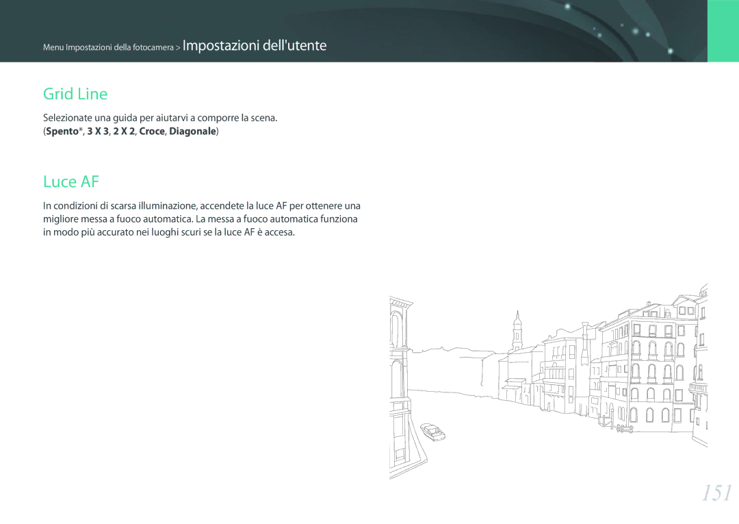 Samsung EV-NX2000BFWIT manual 151, Grid Line, Luce AF 