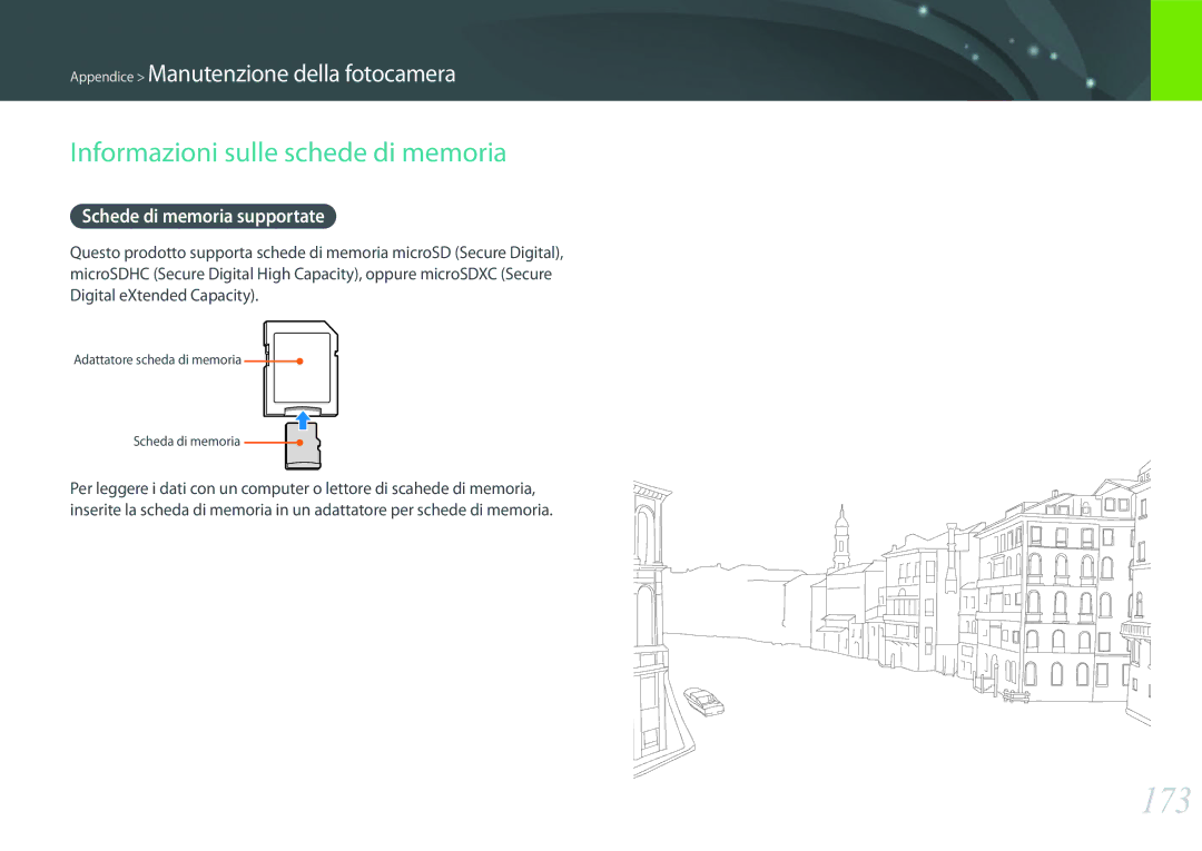 Samsung EV-NX2000BFWIT manual 173, Informazioni sulle schede di memoria, Schede di memoria supportate 