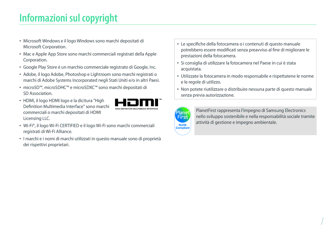 Samsung EV-NX2000BFWIT manual Informazioni sul copyright 