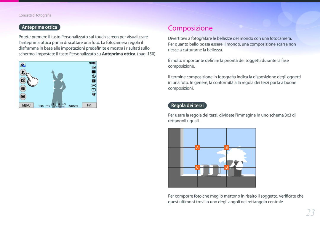 Samsung EV-NX2000BFWIT manual Anteprima ottica, Regola dei terzi 