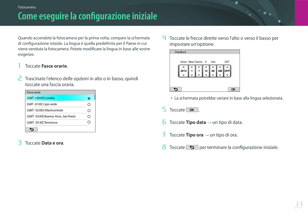 Samsung EV-NX2000BFWIT manual Come eseguire la configurazione iniziale 