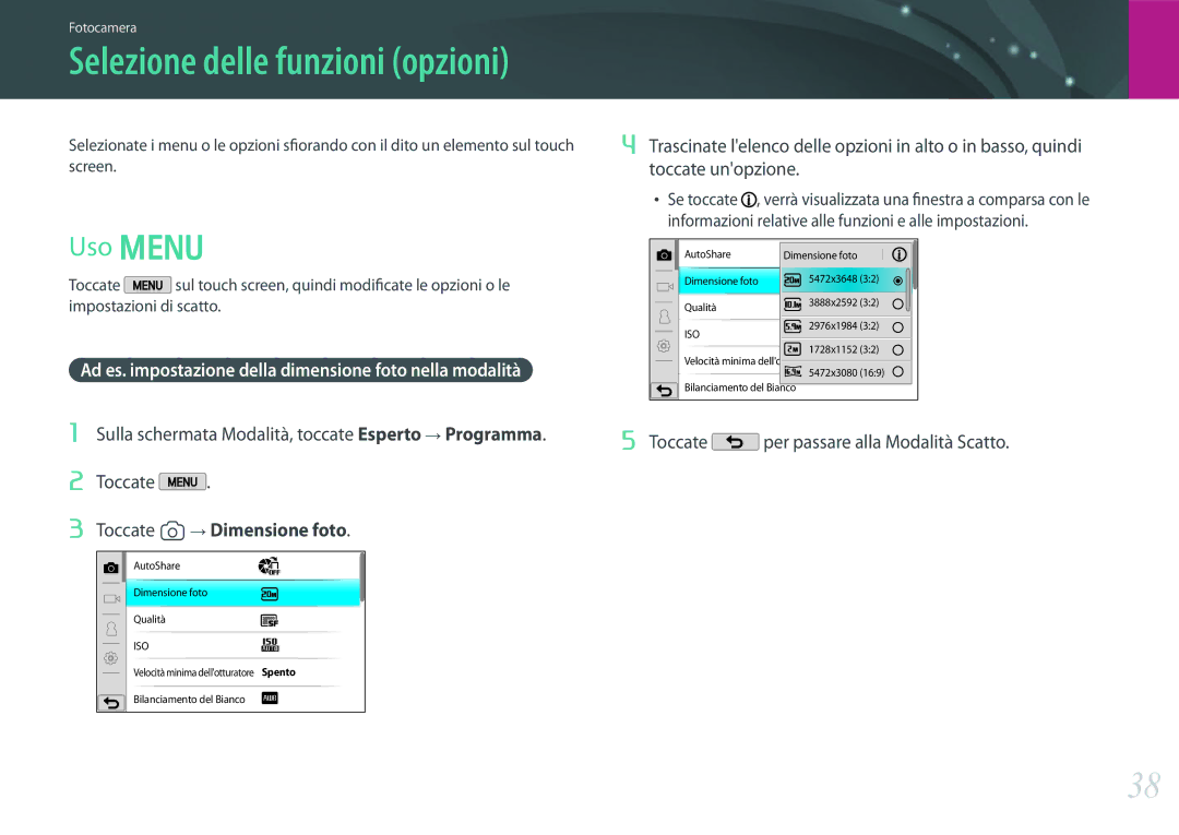 Samsung EV-NX2000BFWIT manual Uso m, Per passare alla Modalità Scatto 