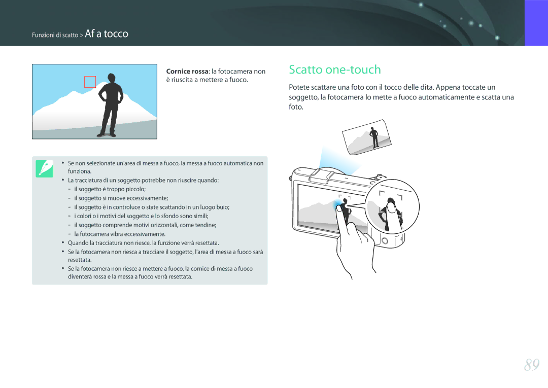 Samsung EV-NX2000BFWIT manual Scatto one-touch, Cornice rossa la fotocamera non 