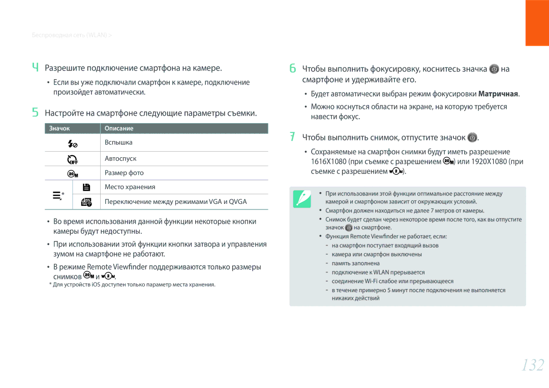 Samsung EV-NX2000BABLV, EV-NX2000BFWLV, EV-NX2000BFWRU, EV-NX2000BABRU manual 132, Чтобы выполнить снимок, отпустите значок 