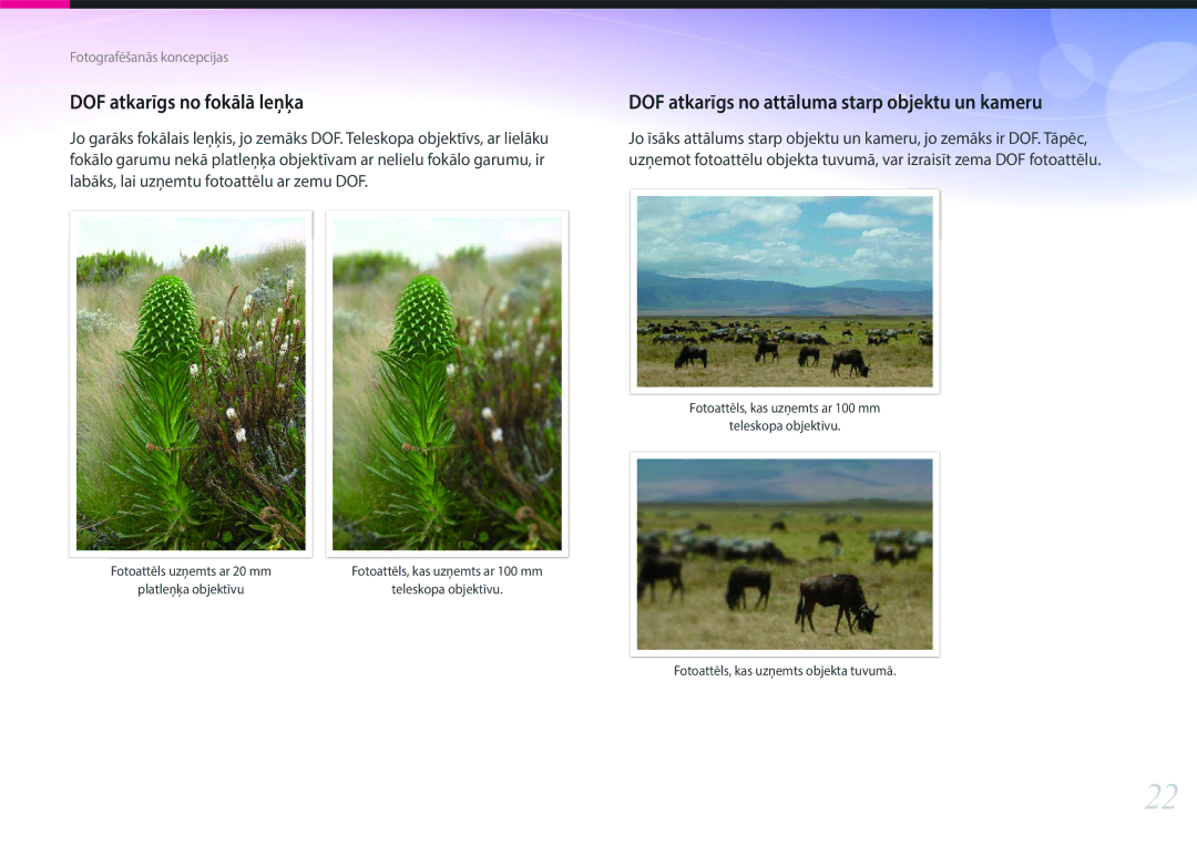 Samsung EV-NX2000BABLV, EV-NX2000BFWLV manual DOF atkarīgs no fokālā leņķa, DOF atkarīgs no attāluma starp objektu un kameru 