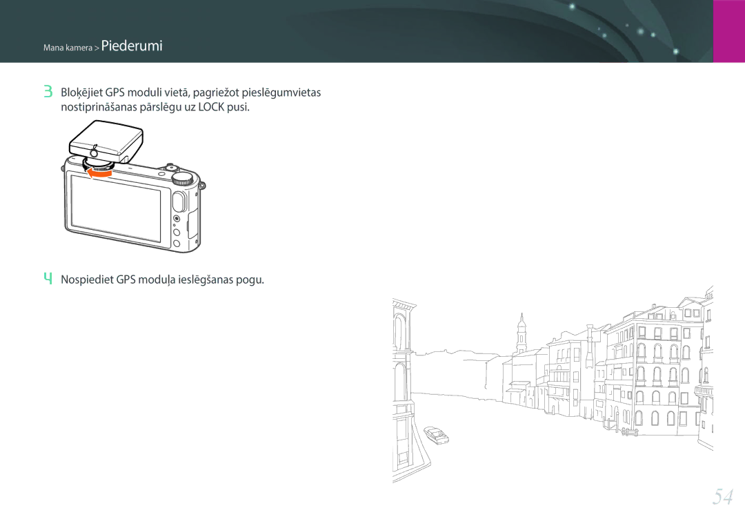 Samsung EV-NX2000BABLV, EV-NX2000BFWLV manual Nospiediet GPS moduļa ieslēgšanas pogu 