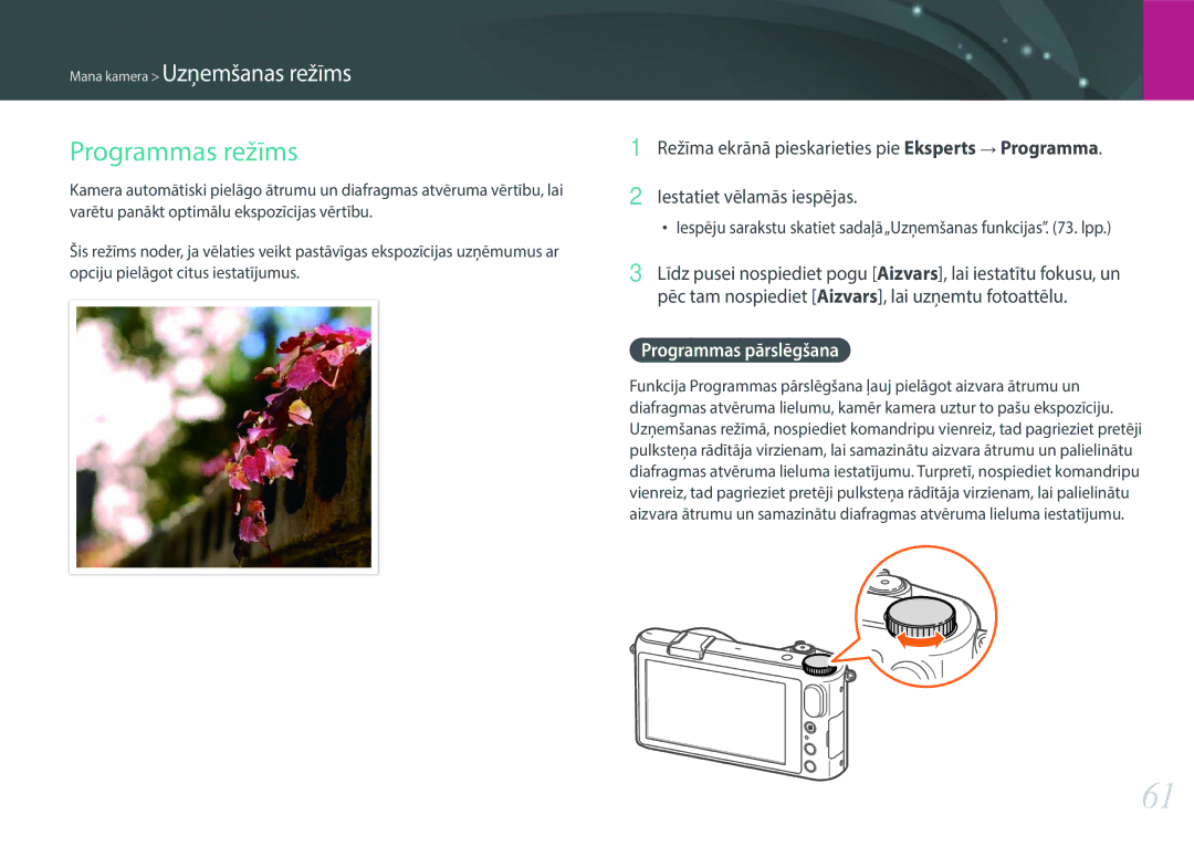 Samsung EV-NX2000BFWLV, EV-NX2000BABLV manual Programmas režīms, Programmas pārslēgšana 