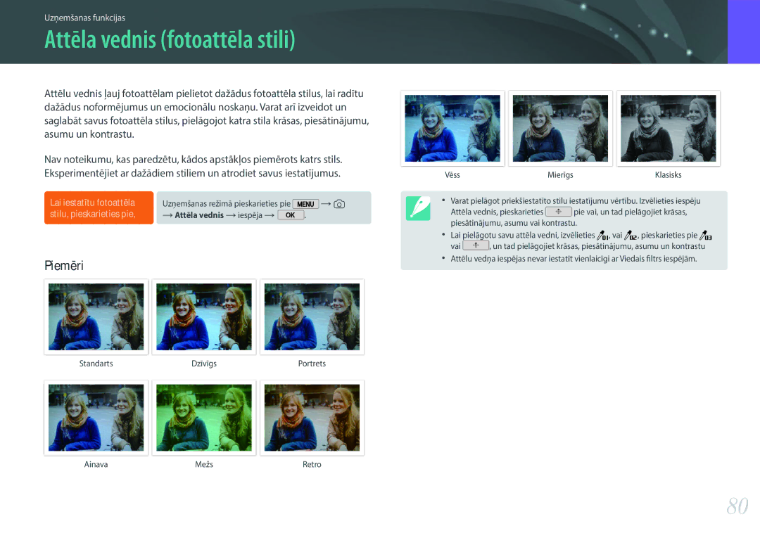 Samsung EV-NX2000BABLV, EV-NX2000BFWLV manual Attēla vednis fotoattēla stili 