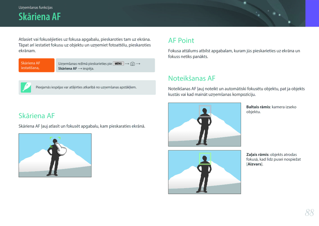 Samsung EV-NX2000BABLV, EV-NX2000BFWLV manual Skāriena AF, AF Point 