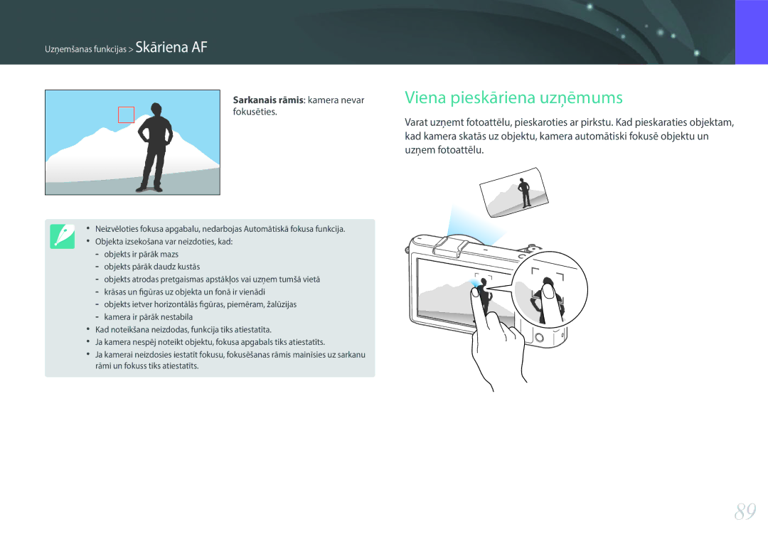 Samsung EV-NX2000BFWLV, EV-NX2000BABLV manual Sarkanais rāmis kamera nevar, Fokusēties 