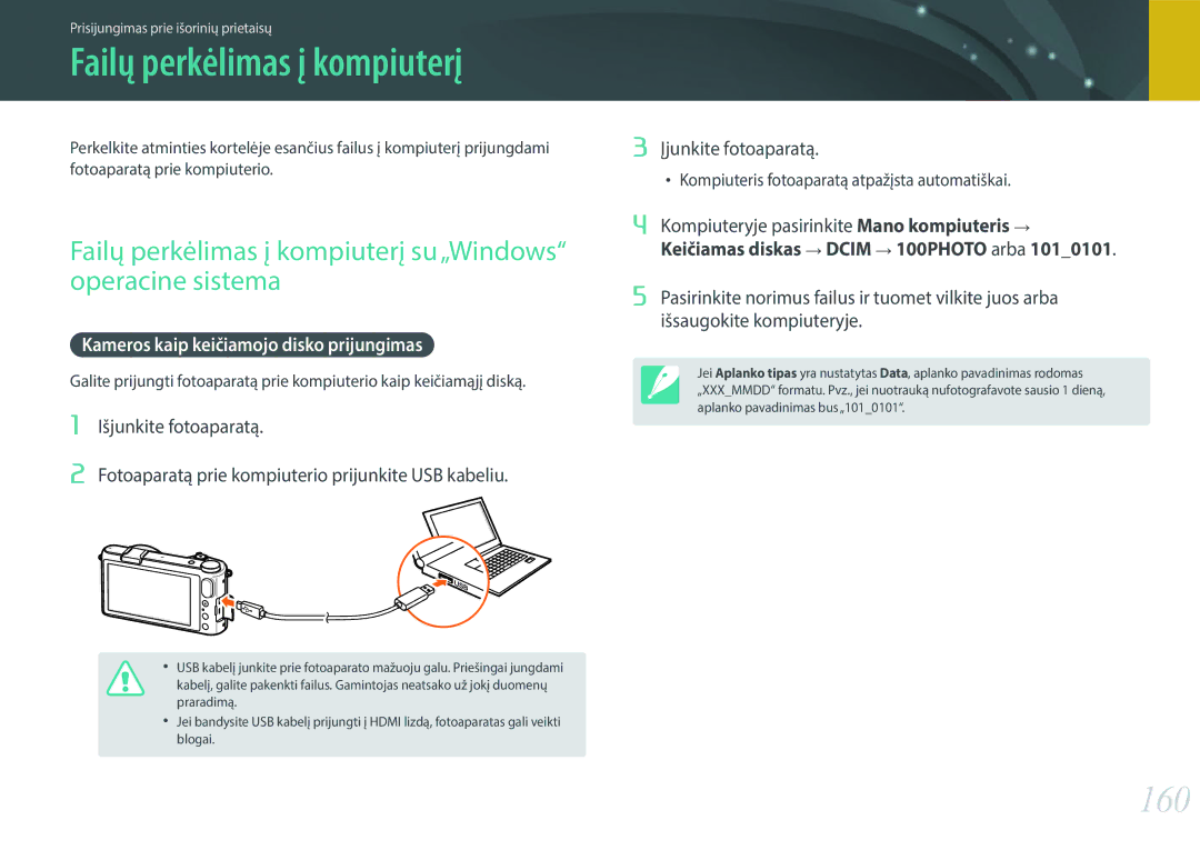 Samsung EV-NX2000BABLV, EV-NX2000BFWLV manual 160, Failų perkėlimas į kompiuterį su„Windows operacine sistema 