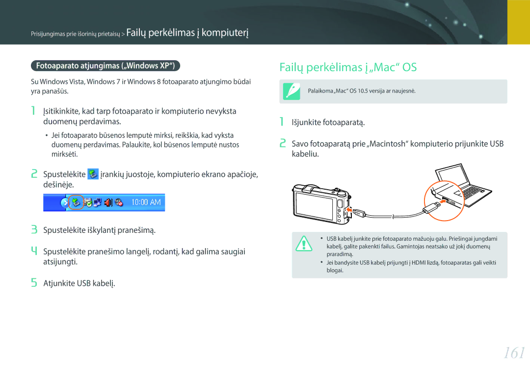 Samsung EV-NX2000BFWLV, EV-NX2000BABLV manual 161, Failų perkėlimas į„Mac OS, Fotoaparato atjungimas „Windows XP 