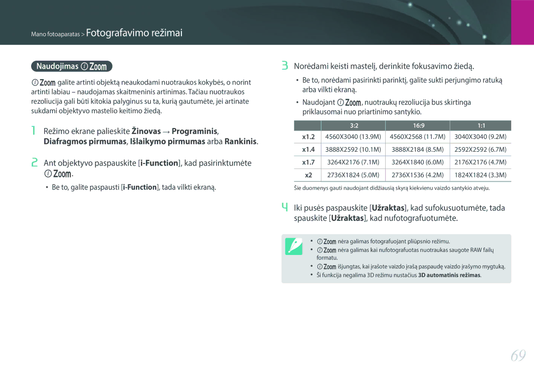 Samsung EV-NX2000BFWLV, EV-NX2000BABLV manual Naudojimas Z, Ant objektyvo paspauskite i-Function, kad pasirinktumėte 