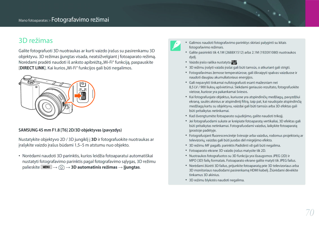 Samsung EV-NX2000BABLV, EV-NX2000BFWLV manual 3D režimas, Samsung 45 mm F1.8 T6 2D/3D objektyvas pavyzdys 