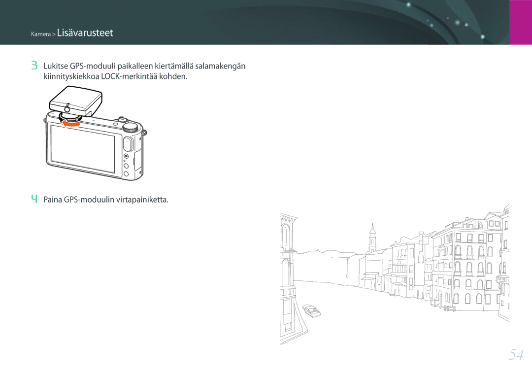 Samsung EV-NX2000BABDK, EV-NX2000BJPDK, EV-NX2000BABSE, EV-NX2000BFWDK, EV-NX2000BFWSE Paina GPS-moduulin virtapainiketta 