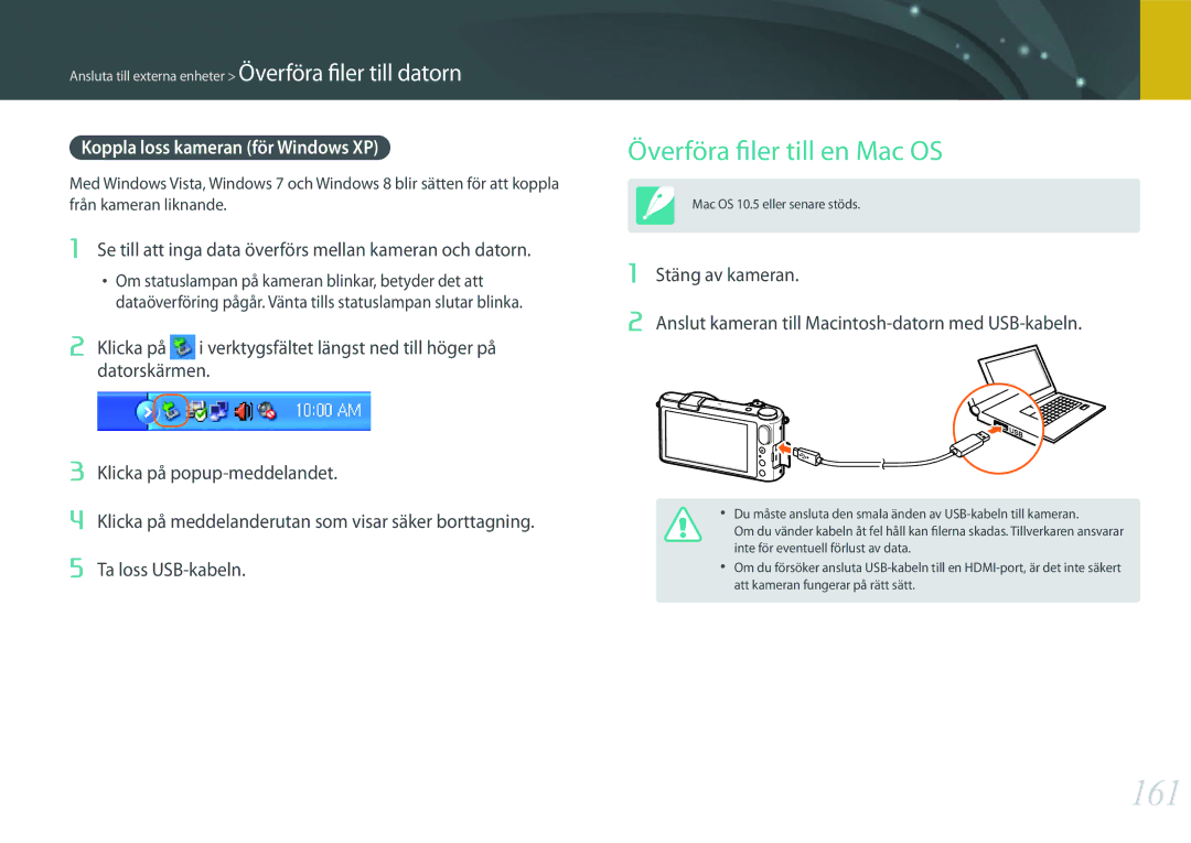 Samsung EV-NX2000BJPDK, EV-NX2000BABDK manual 161, Överföra filer till en Mac OS, Koppla loss kameran för Windows XP 