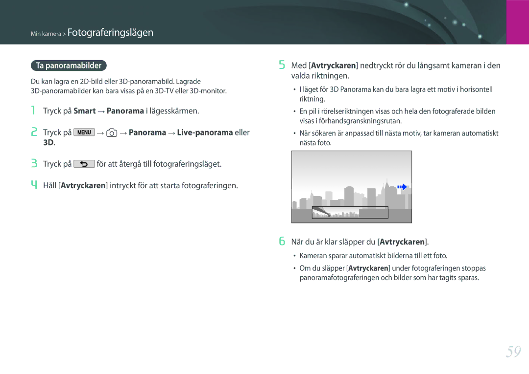 Samsung EV-NX2000BJPDK, EV-NX2000BABDK, EV-NX2000BABSE manual Ta panoramabilder, När du är klar släpper du Avtryckaren 