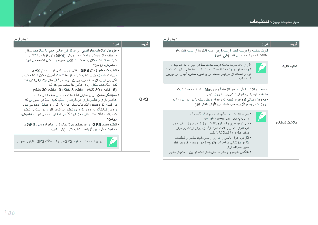 Samsung EV-NX2000BJPSA, EV-NX2000DGWM3, EV-NX2000BFWSA, EV-NX2000BABSA manual 155, هاگتسد تاعلاطا, هنیزگ حرش 