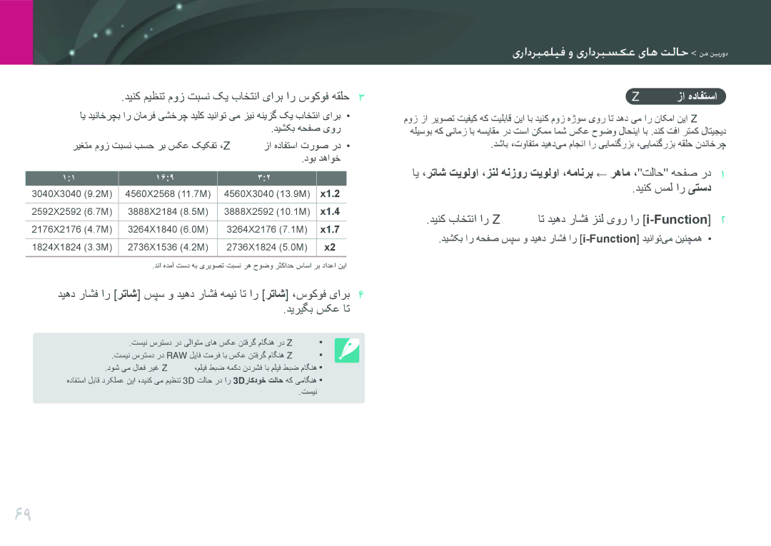 Samsung EV-NX2000BFWSA, EV-NX2000BJPSA manual دینک میظنت موز تبسن کی باختنا یارب ار سوکوف هقلح, Zزا هدافتسا, X1.2, 169 