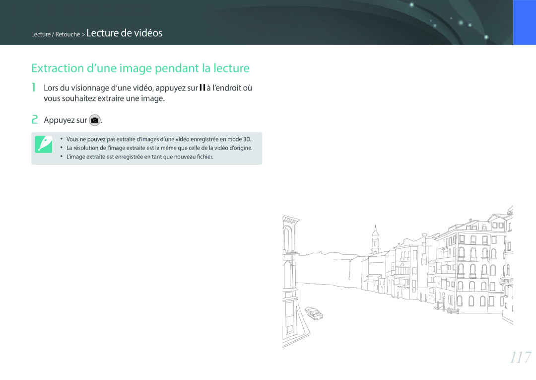 Samsung EV-NX2000BFWCH, EV-NX2000BSBFR, EV-NX2000BPWFR, EV-NX2000BQWFR manual 117, Extraction d’une image pendant la lecture 