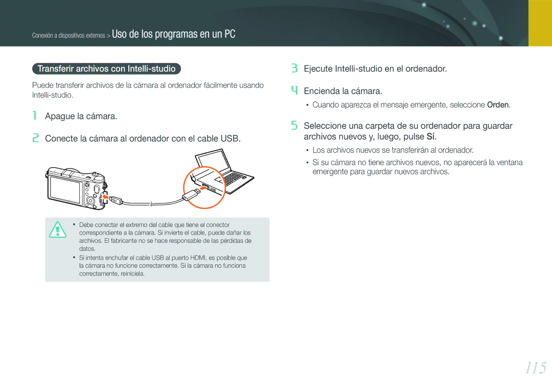 Samsung EV-NX200ZBABES manual 115, Transferir archivos con Intelli-studio 