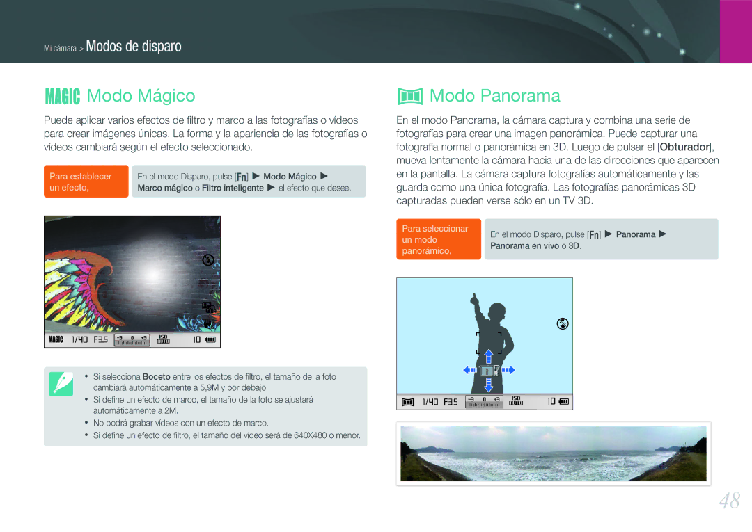 Samsung EV-NX200ZBABES manual Modo Mágico, Modo Panorama 