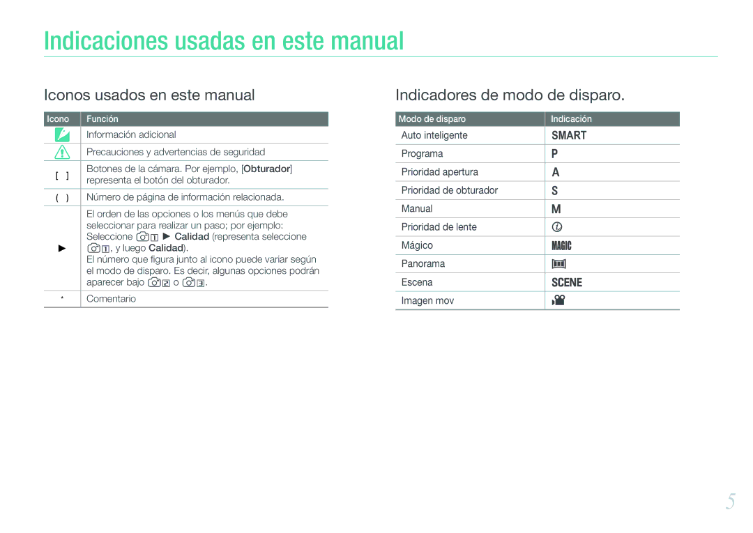 Samsung EV-NX200ZBABES Indicaciones usadas en este manual, Información adicional, Precauciones y advertencias de seguridad 