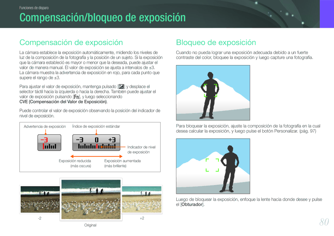 Samsung EV-NX200ZBABES manual Compensación/bloqueo de exposición 
