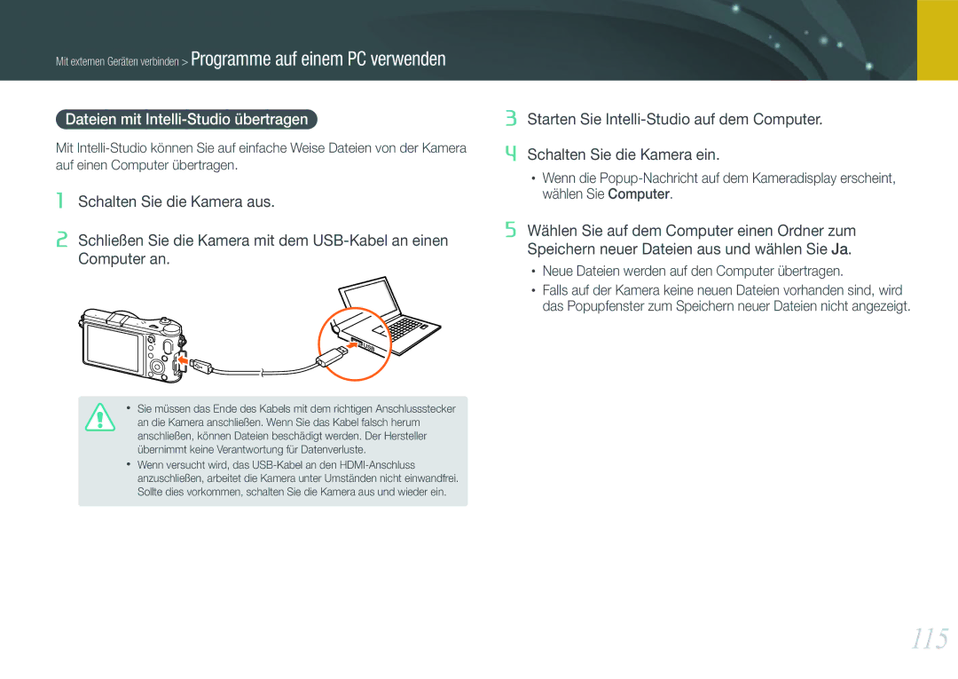 Samsung EV-NX200ZBSTDE, EV-NX200ZBABPL, EV-NX200ZBSBDE manual 115, Dateien mit Intelli-Studio übertragen 