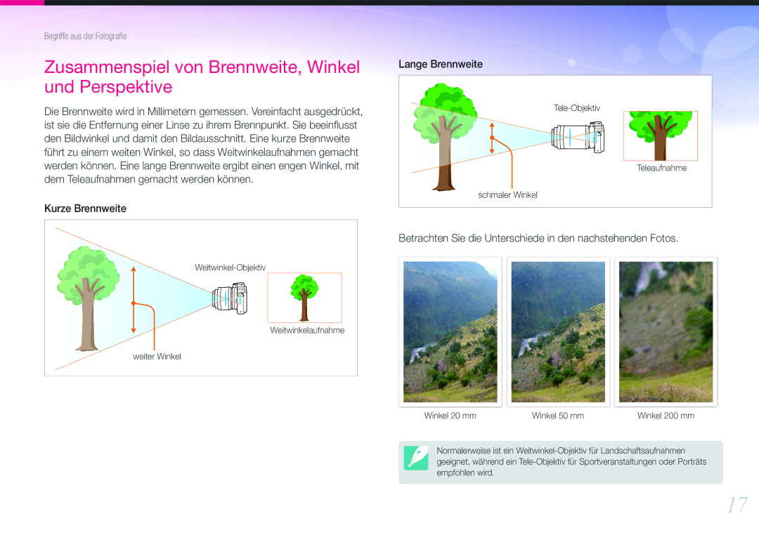 Samsung EV-NX200ZBABPL, EV-NX200ZBSBDE, EV-NX200ZBSTDE manual Zusammenspiel von Brennweite, Winkel und Perspektive 