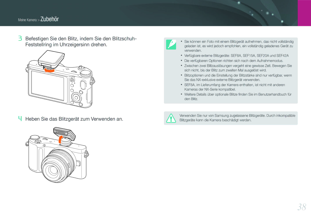 Samsung EV-NX200ZBABPL, EV-NX200ZBSBDE, EV-NX200ZBSTDE manual Meine Kamera Zubehör 