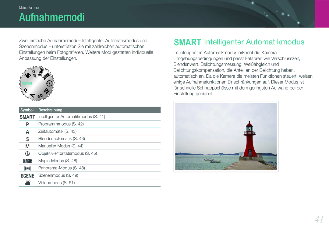 Samsung EV-NX200ZBABPL, EV-NX200ZBSBDE, EV-NX200ZBSTDE manual Aufnahmemodi, Intelligenter Automatikmodus 