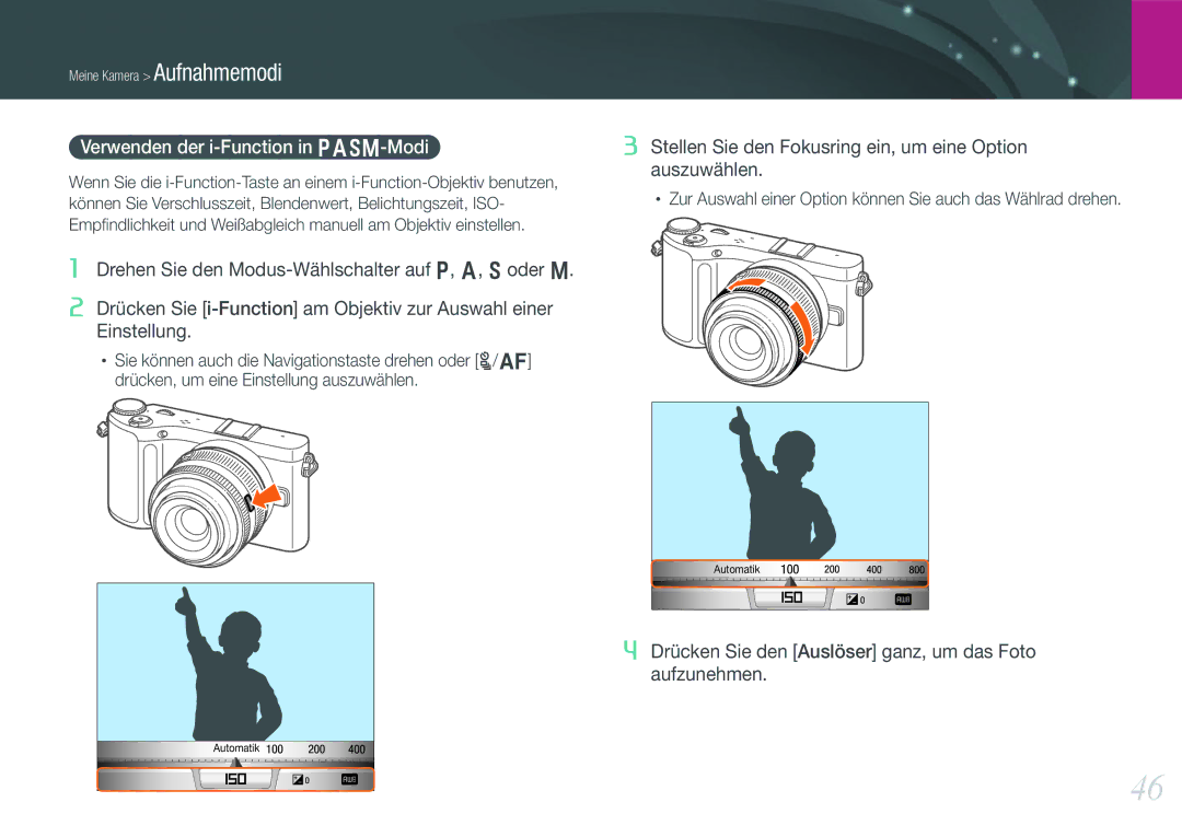 Samsung EV-NX200ZBSTDE, EV-NX200ZBABPL, EV-NX200ZBSBDE manual Verwenden der i-Function in PASM-Modi 