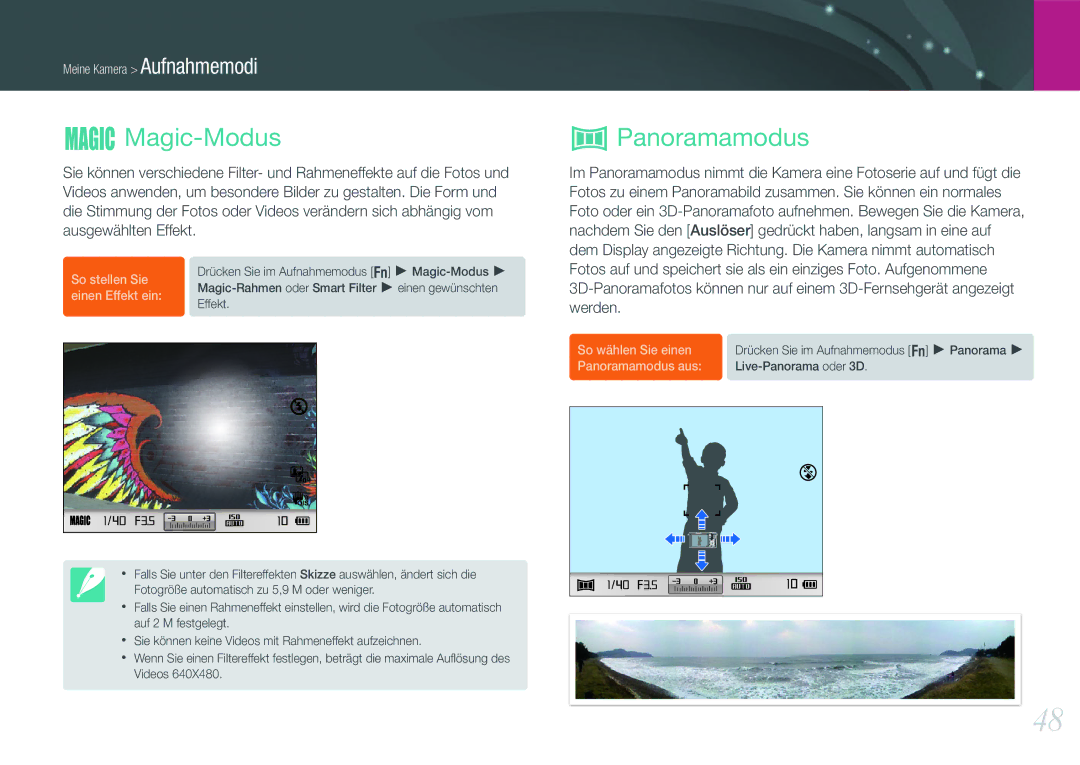 Samsung EV-NX200ZBSBDE, EV-NX200ZBABPL, EV-NX200ZBSTDE manual Magic-Modus, Panoramamodus 