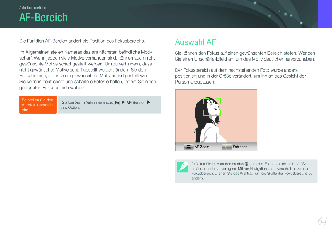 Samsung EV-NX200ZBSTDE, EV-NX200ZBABPL, EV-NX200ZBSBDE manual AF-Bereich, Auswahl AF 