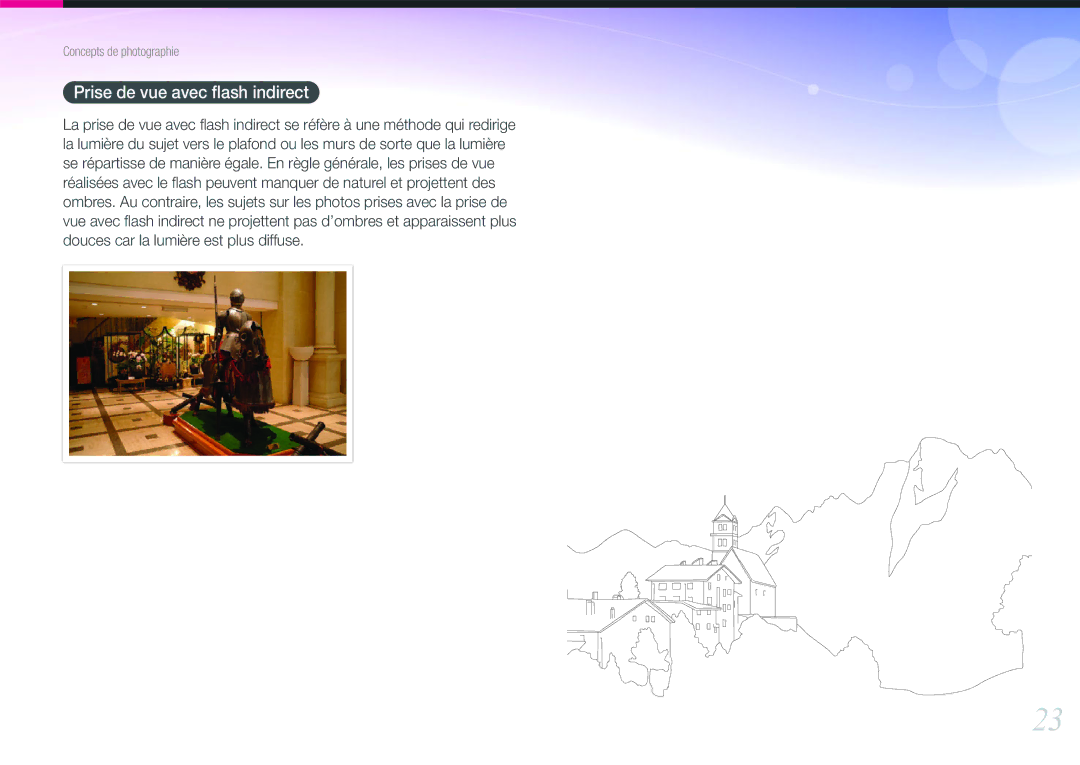 Samsung EV-NX200ZBSBFR, EV-NX200ZBABFR manual Prise de vue avec ﬂash indirect 