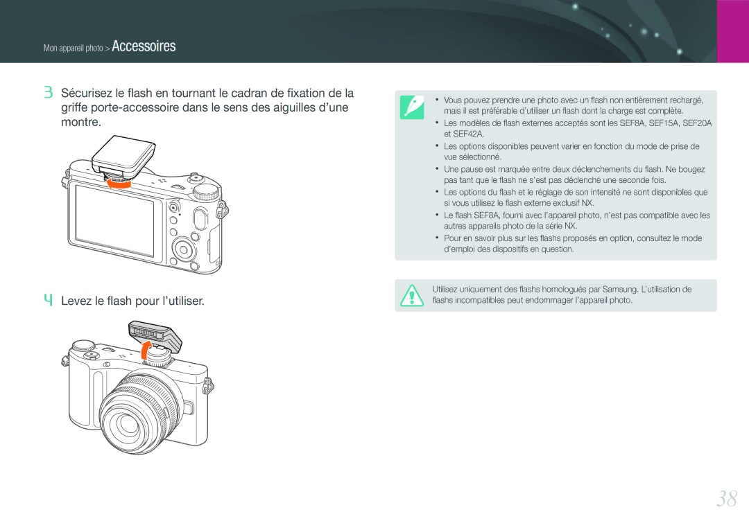 Samsung EV-NX200ZBABFR, EV-NX200ZBSBFR manual Mon appareil photo Accessoires 