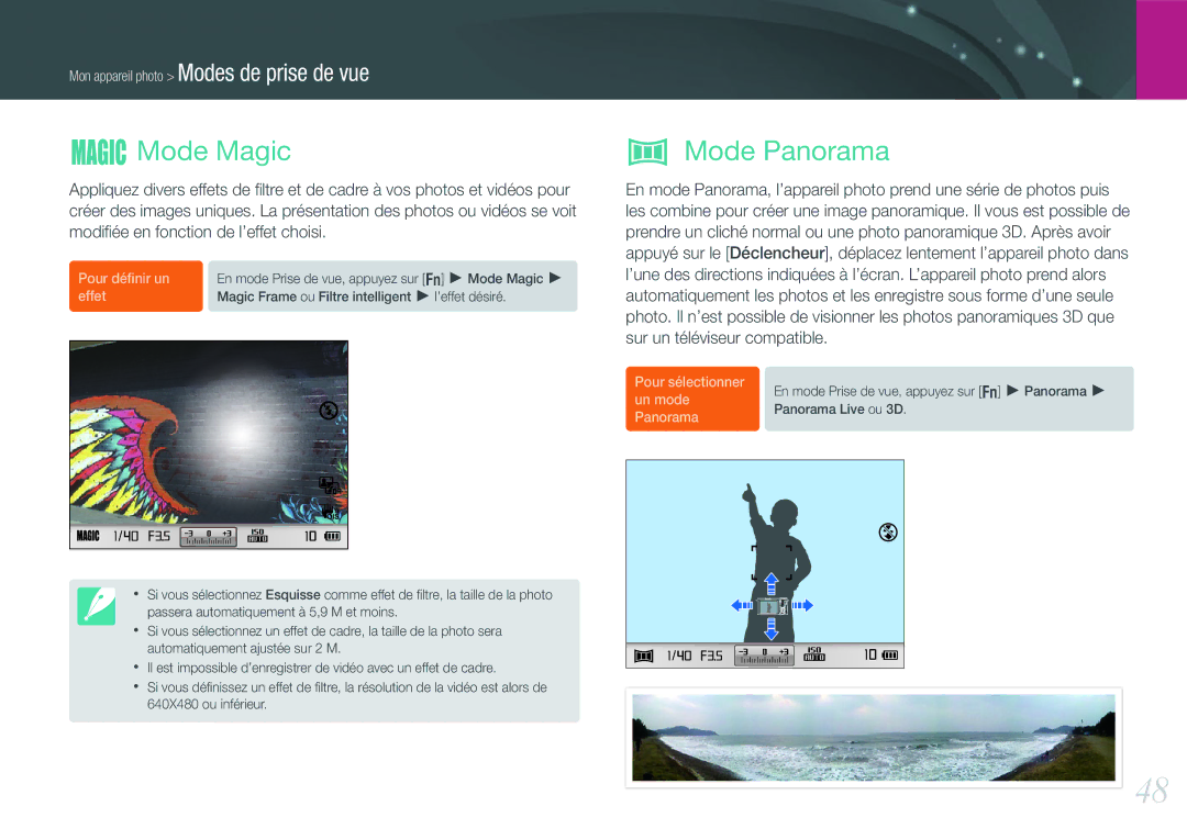 Samsung EV-NX200ZBABFR, EV-NX200ZBSBFR manual Mode Magic, Mode Panorama 